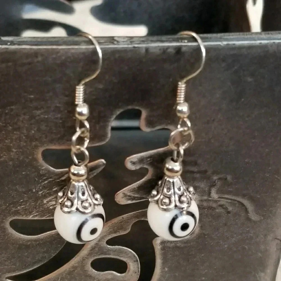 Evil Eye Glass Protective Talisman Drop Earrings - Picture 1 of 3